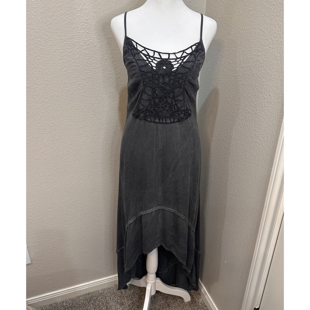 Gypsy 05 Gray Maxi Hi Lo Dress S Fairy Boho Festival Ethereal Whimsigoth Crochet